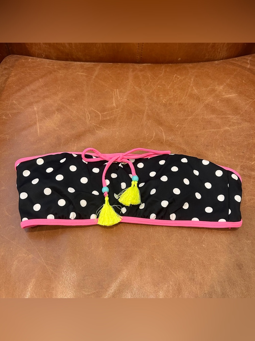 Victoria's Secret Swim Polka Dot Tassel Strapless Bandeau Bikini Top M